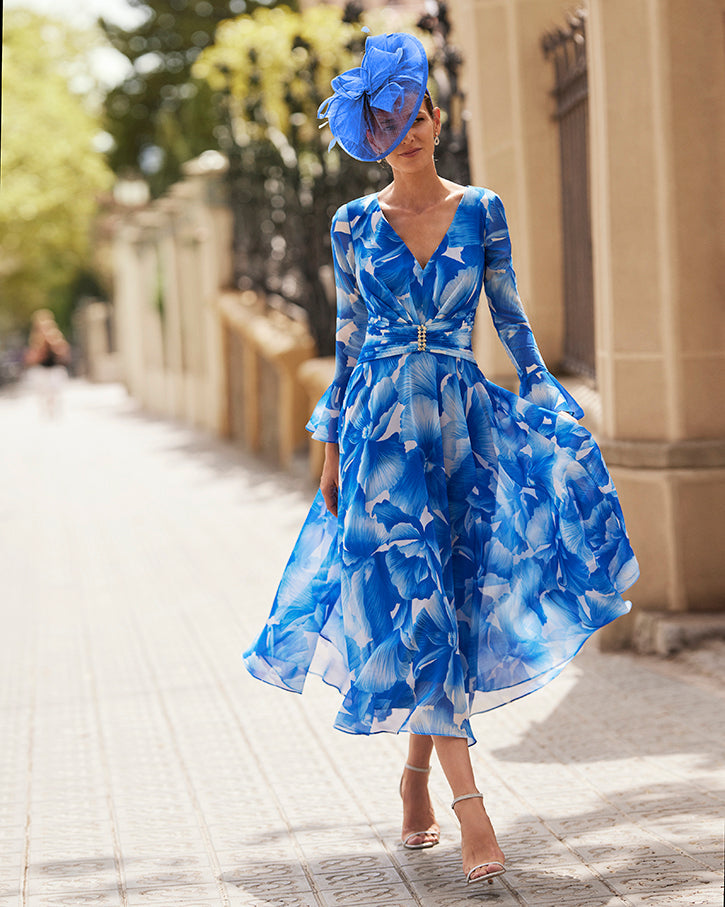 mother of the bride blue dresses ZAPAKA Women Queen Anne Dusty Dress Lace Appliqued A Line Long Sleeves Wedding Guest Dress, Grey Blue / US10 Bateau Neck5 Let's Size S 7789K Slate