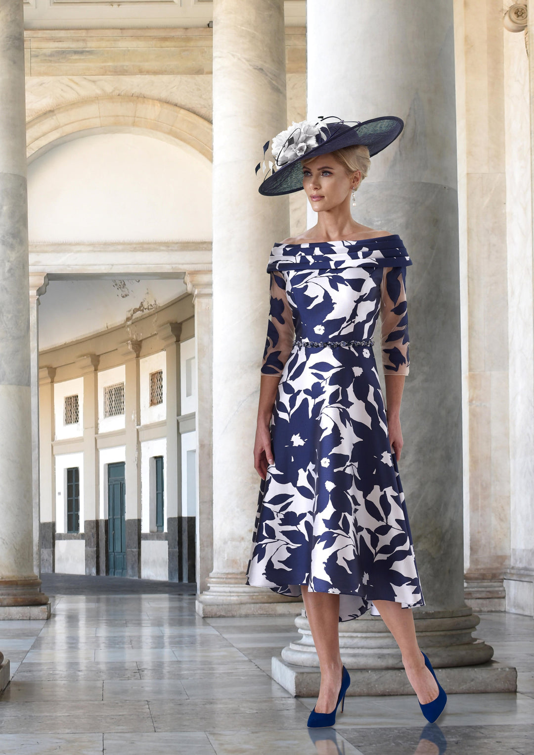 Irresistible IR4053 NS - Navy/Silver dipped hem dress-Dress