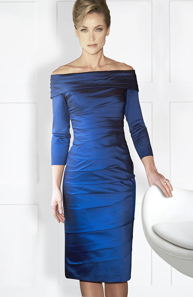 Irresistible IR8624 Midnight Blue Off the shoulder blue dress Nigel Rayment Boutique