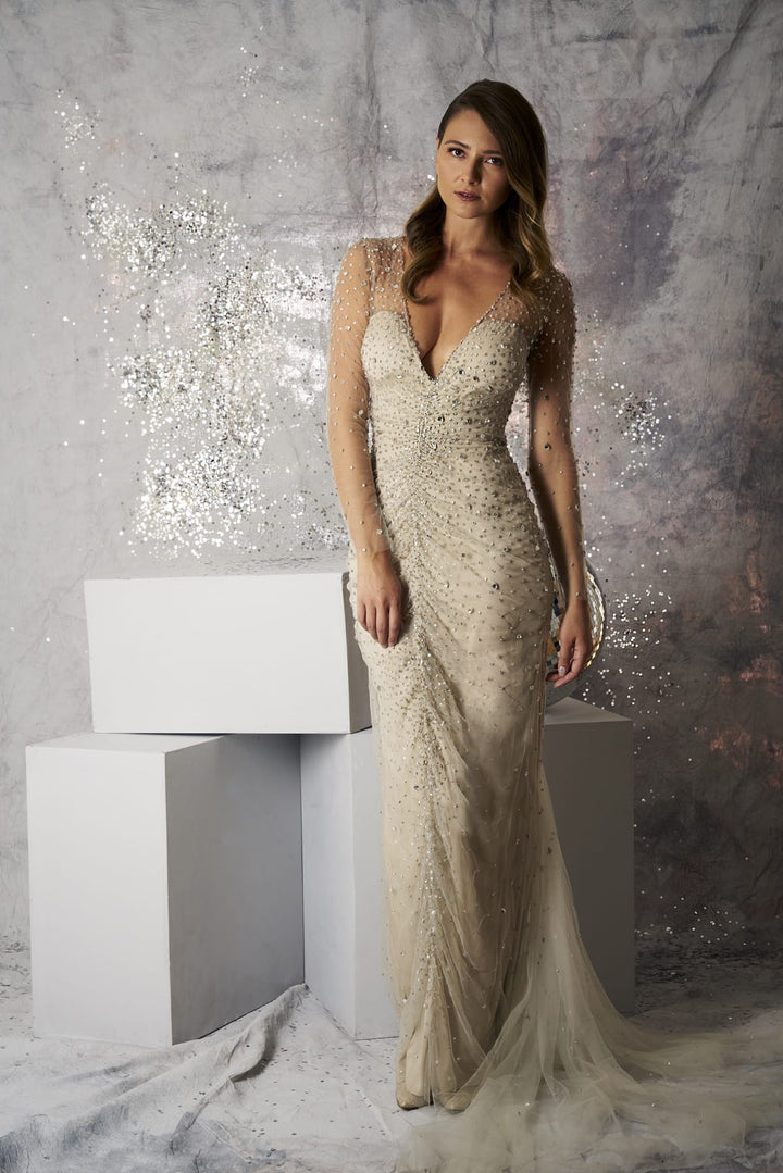 Gill Harvey 4013 - Lace dress with feather hem