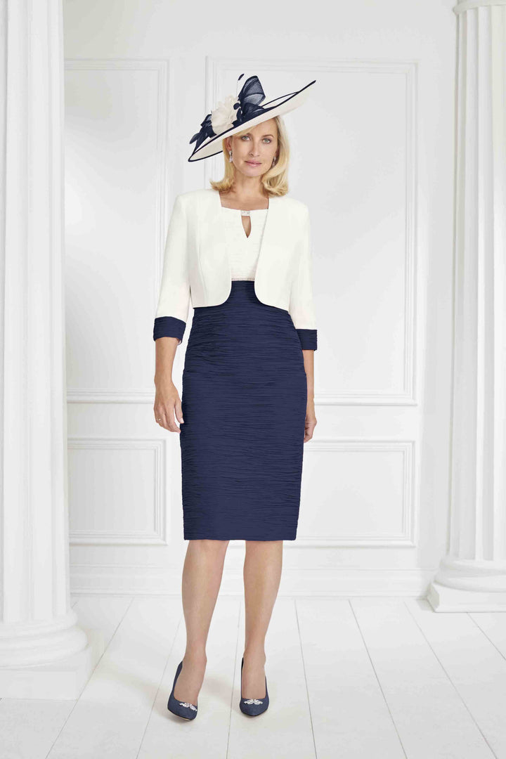 Condici 71056 / Condici 71099 - Navy/Ivory ruched dress and jacket