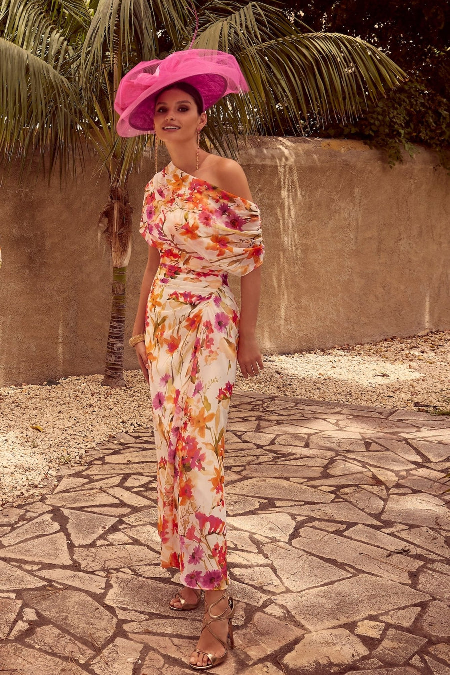 Invitations by Veni Floral Chiffon Dress Magenta/Orange 36025
