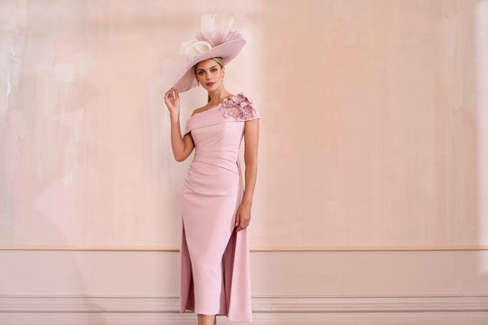 John Charles Ruched Dress With Cape Persian Rose 29359
