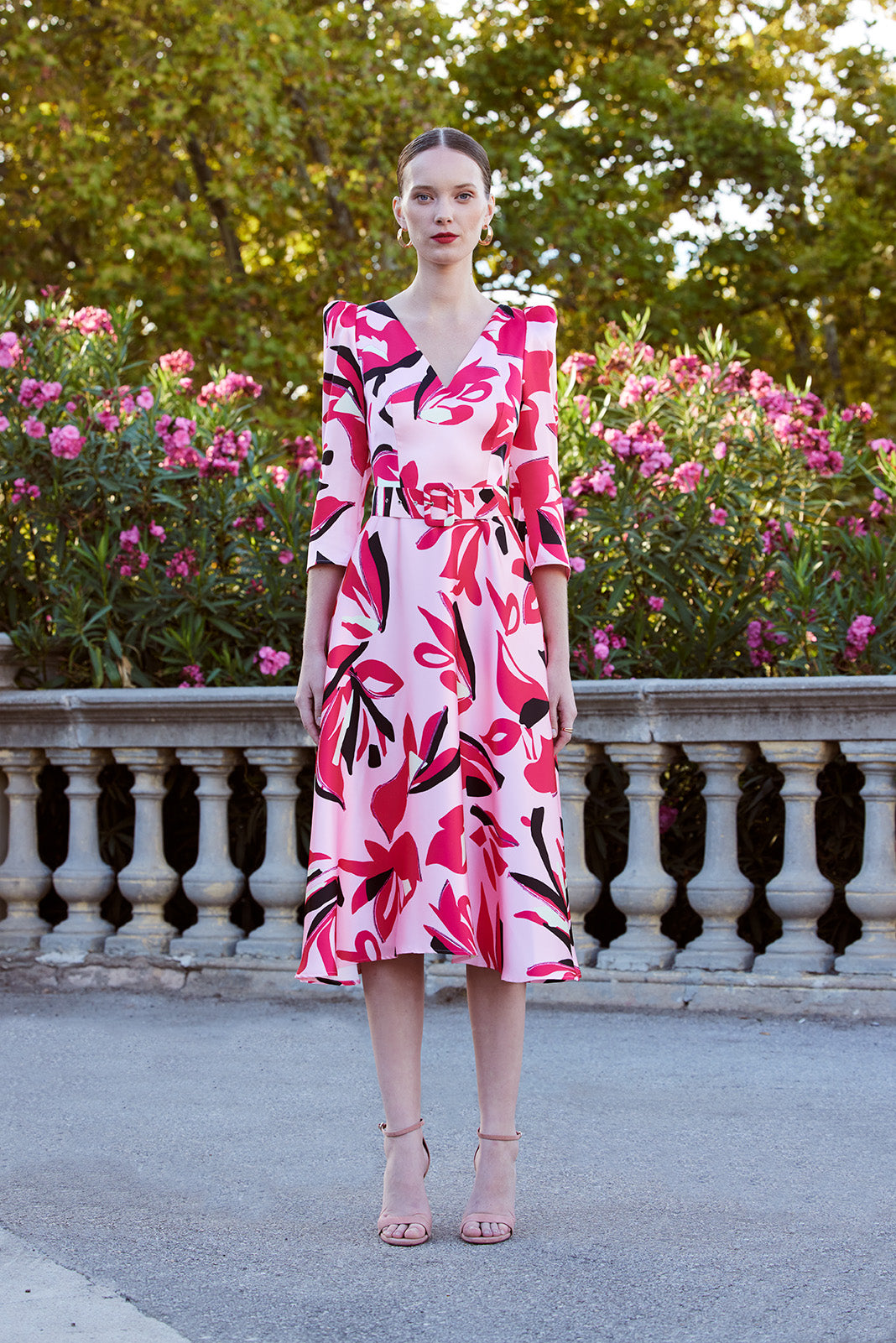 Carla Ruiz 99631 Pink/Red/Black-A-line Dress