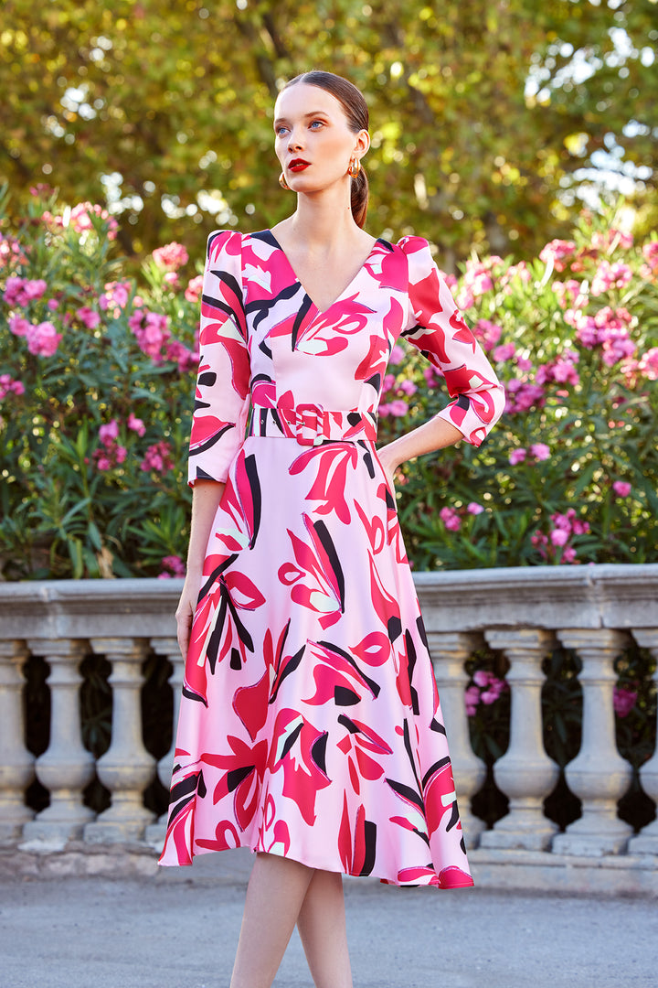 Carla Ruiz 99631 Pink/Red/Black-A-line Dress