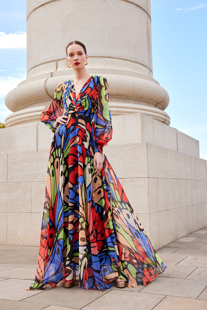 Carla Ruiz 99652 Blue Multi-A-line Dress