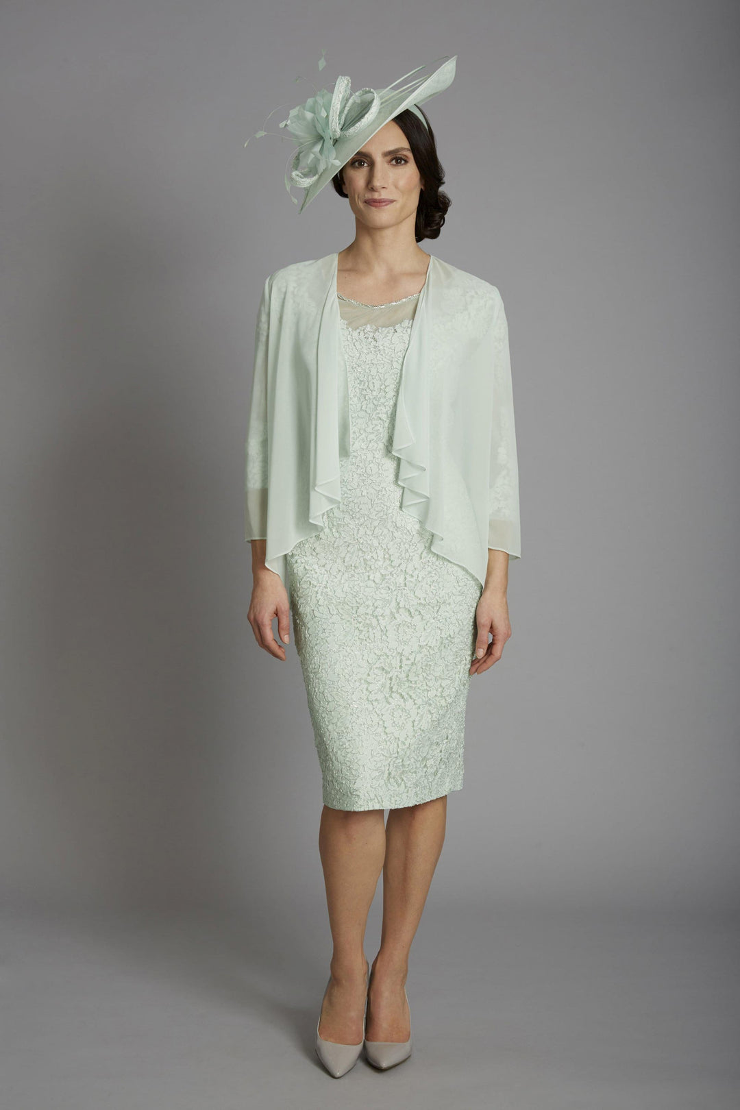 Condici 70965 - Mint lace dress with chiffon jacket-Dress
