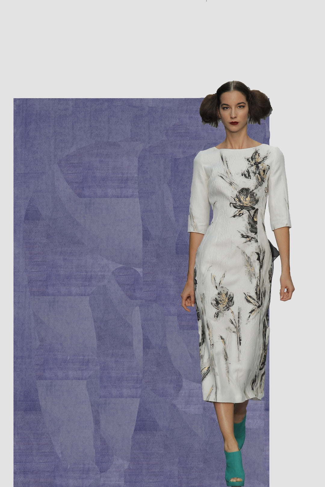 Fely Campo 18106 - Print midi length dress-Dress