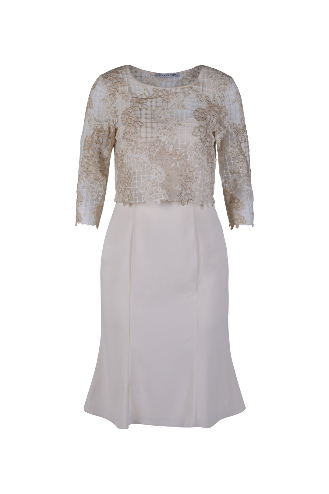 Gina Bacconi 1007 - Champagne/cream dress with floral overtop-Dress