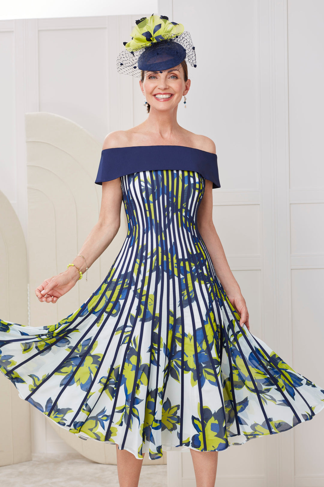 John Charles 29018 Lime/Navy-A-line Dress