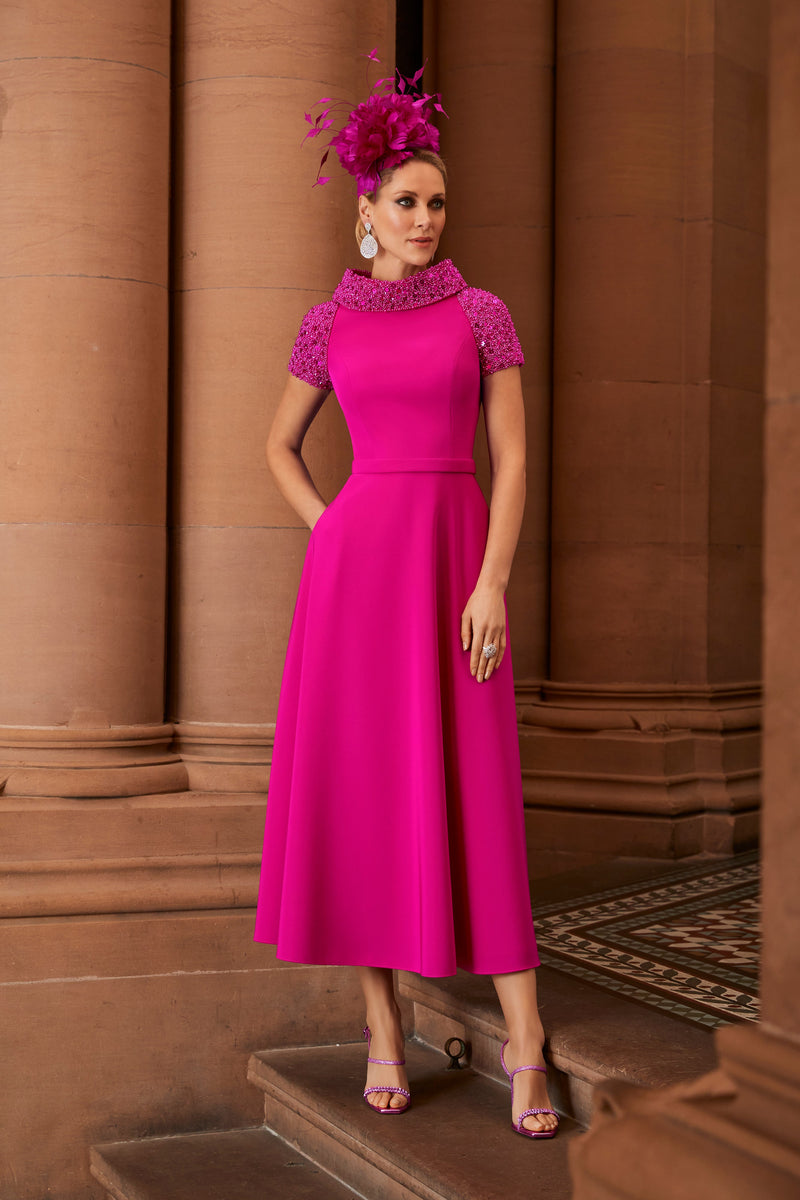 Veni Infantino Flower & Bead Detail Dress Magenta 992791